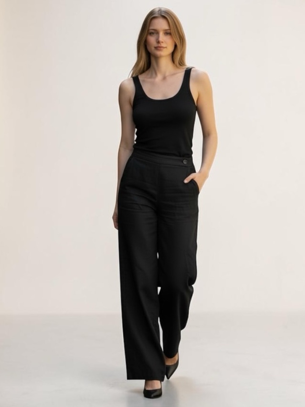 Vintage Max Mara Flowool High-Waist Wide Leg Trousers Pants Black Size 6